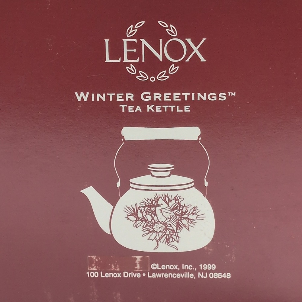 Lenox Winter Greetings Tea Kettle Cardinal Bird Christmas Enamel Stovetop 1999